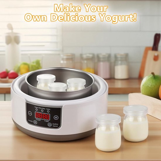 Yoghurtmaker met Temperatuurregeling - Incl. 5 Glazen Potjes 100ml - Voor Griekse & Vegan Yoghurt - Ook voor Natto van Merkloos — afbeelding 2