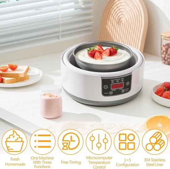 Yoghurtmaker met Temperatuurregeling - Incl. 5 Glazen Potjes 100ml - Voor Griekse & Vegan Yoghurt - Ook voor Natto van Merkloos — afbeelding 5