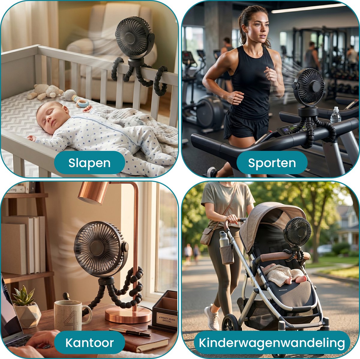 Twenty4seven® Handventilator met Octopus - Draagbare Ventilator Oplaadbaar - Hand Tafelventilator Draadloos - Kinderwagen Mini Fan met 3 Standen — afbeelding 6