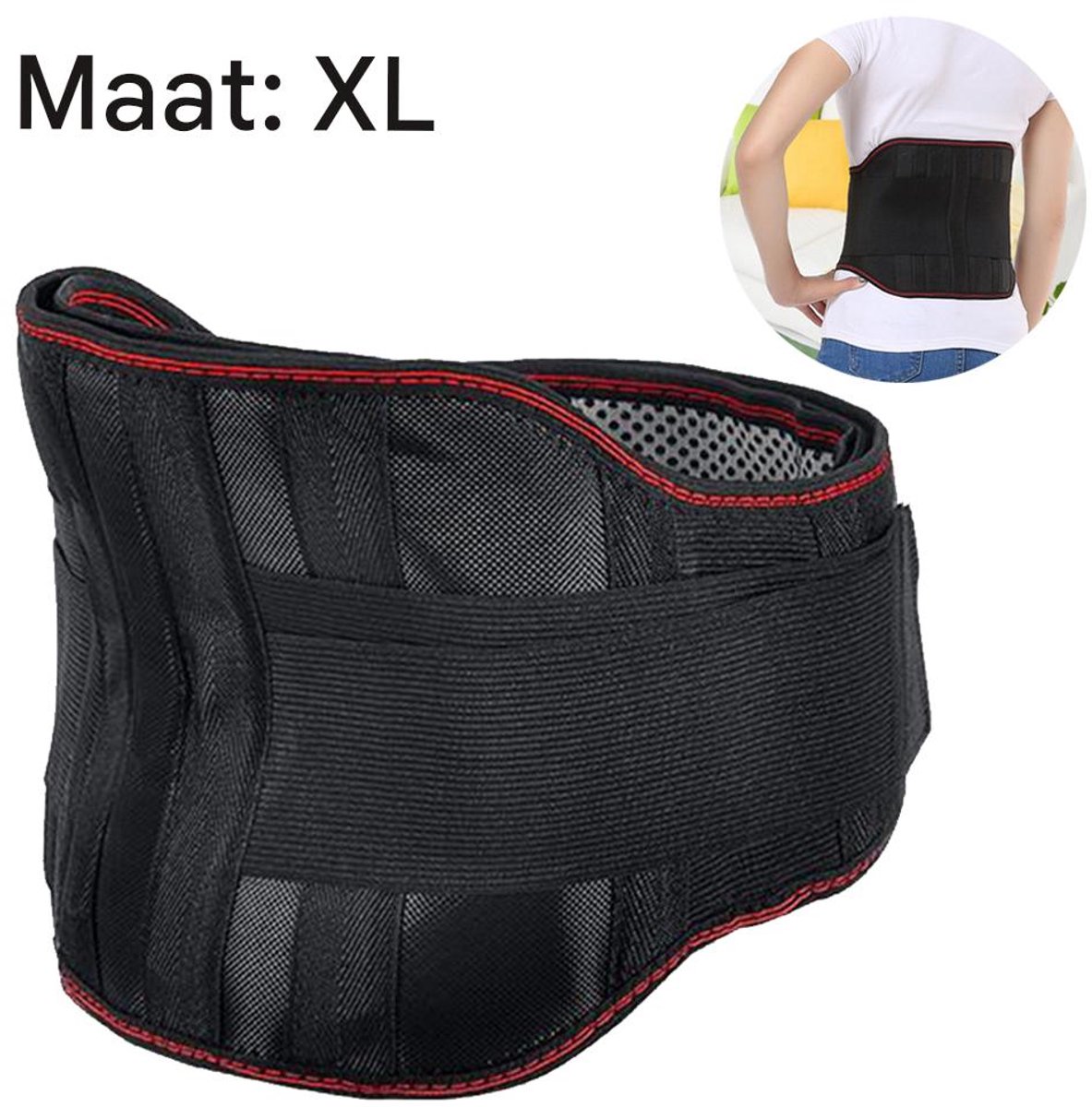 TuseRxln Rugbrace - Lendensteun - Verstelbare Rugsteun met Verwijderbare Lumbar Pad - 1 Stuk - Zwart