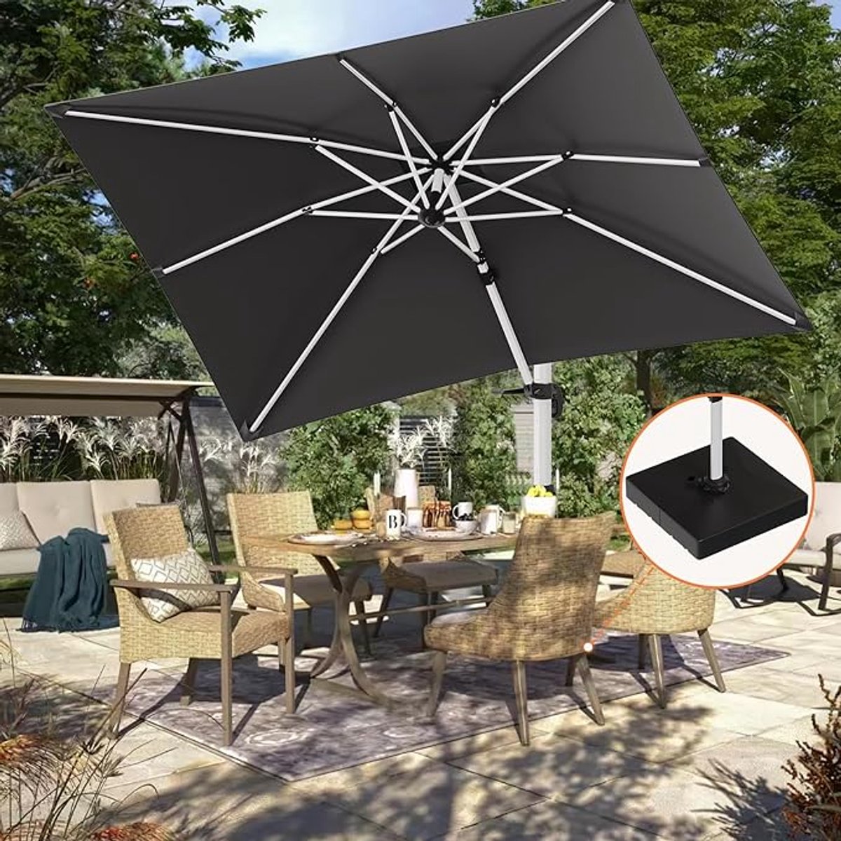 Zweefparasol 300x400 cm XL – Aluminium Luxe Tuinparasol met Parasolvoet, 360° Draaibaar, Kantelbaar, UV50+ & Waterafstotend – Antraciet – Nicolehome