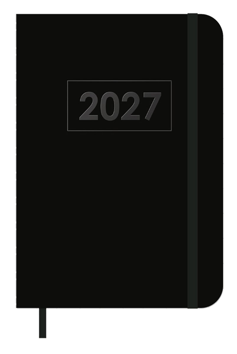 MGPcards - A6 Agenda 2027 - Sluiting Elastiek - Weekoverzicht 1w/2p - Zwart + Zwart elastiek - Ruime vakken - 10,5 x 14,8 cm