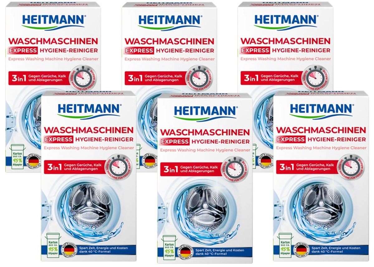 HEITMANN Express wasmachinereiniger – 6 x 250g - Ontkalker voor wasmachine