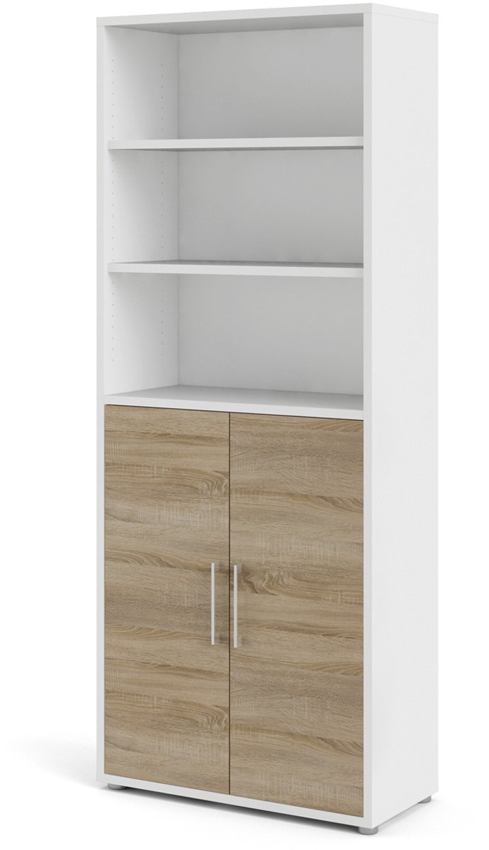 Giga Living Boekenkast Prima - Wit/Naturel - 90x220x45cm