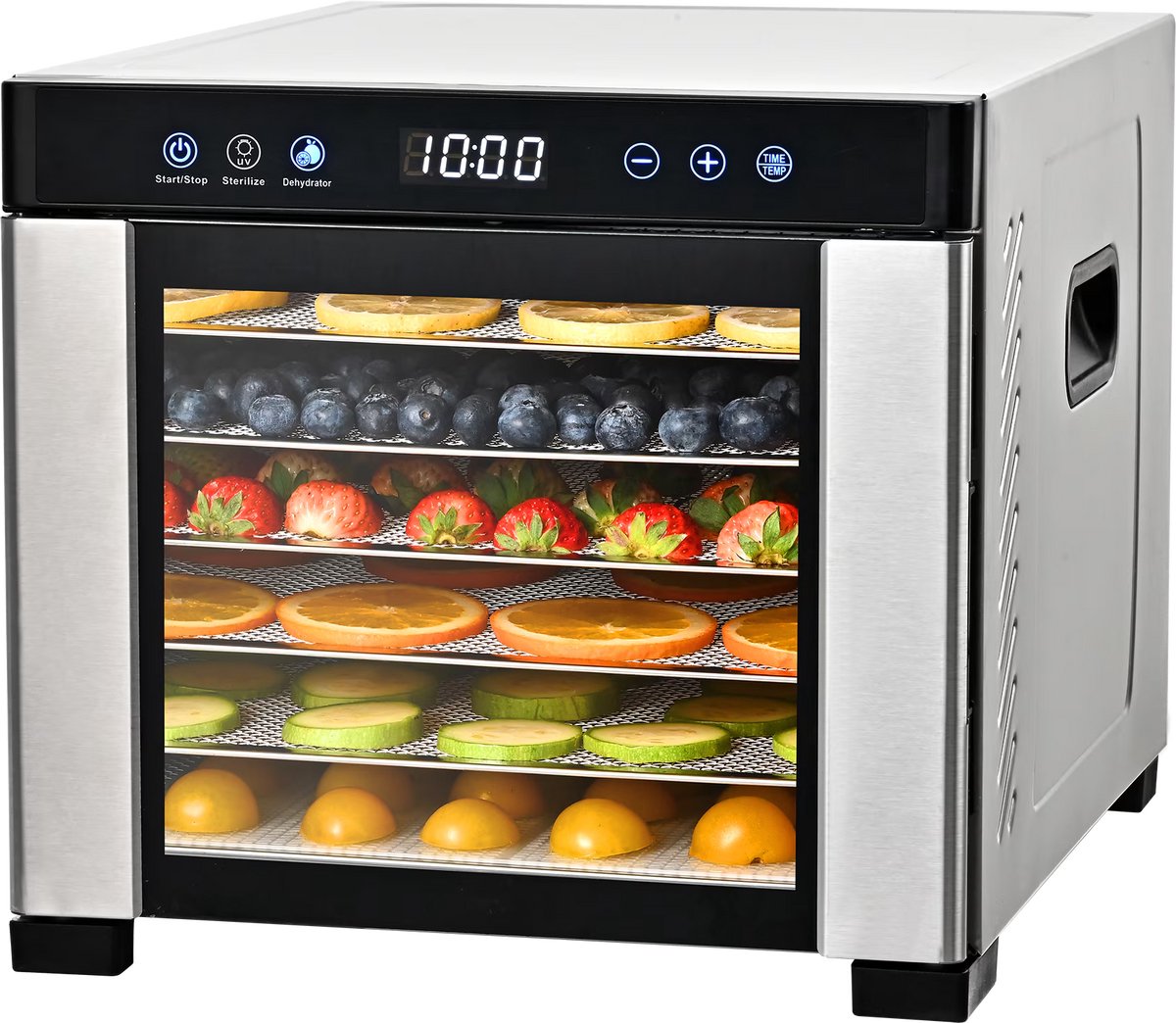Heinner ProDry Voedseldroger / Droogoven / Dehydrator – UV-functie – 6 RVS Drooglades – LED Display – Digitale Timer & Temperatuurregeling – 550–650W – Oververhittingsbeveiliging