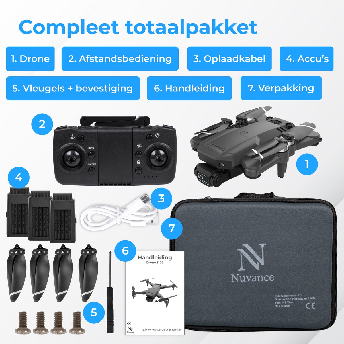 Nuvance - Drone met Camera en GPS - 1080p Mini Camera - voor Buiten en Binnen - inclusief Opbergtas en 3 Accu's - Mini Drone - Drone voor Kinderen en Volwassenen - Drones — afbeelding 6