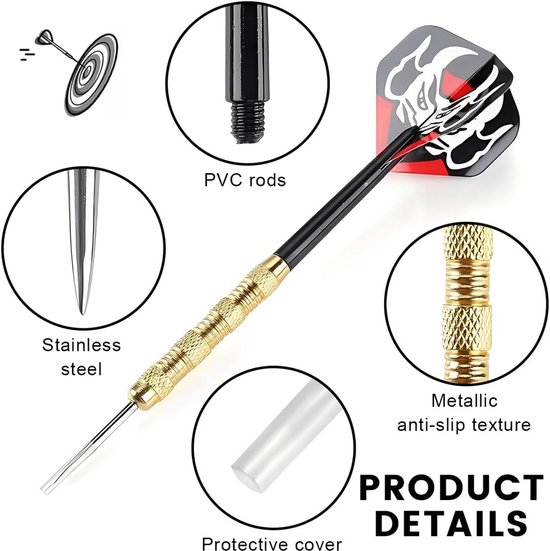 18 professionele dartpijlen van staal, dartset met schacht en flights, dartpijlen met metalen punt, 6 patronen, perfect voor familie, feestjes en Kerstmis, cadeau, beginners en amateurs — afbeelding 4