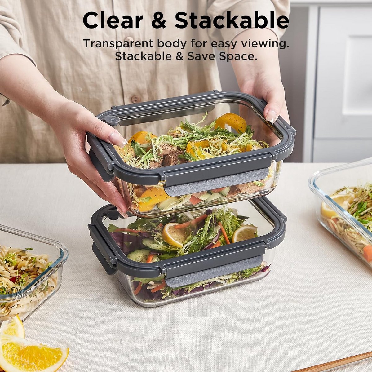 Glazen voedselopslagcontainers met luchtdichte deksels - houd uw voedsel vers en georganiseerd | Set van [1040 ml* 5+400 * 5] Glazen containers voor maaltijdbereiding en opslag — cadeau in Cadeau-ideeën - foto 2