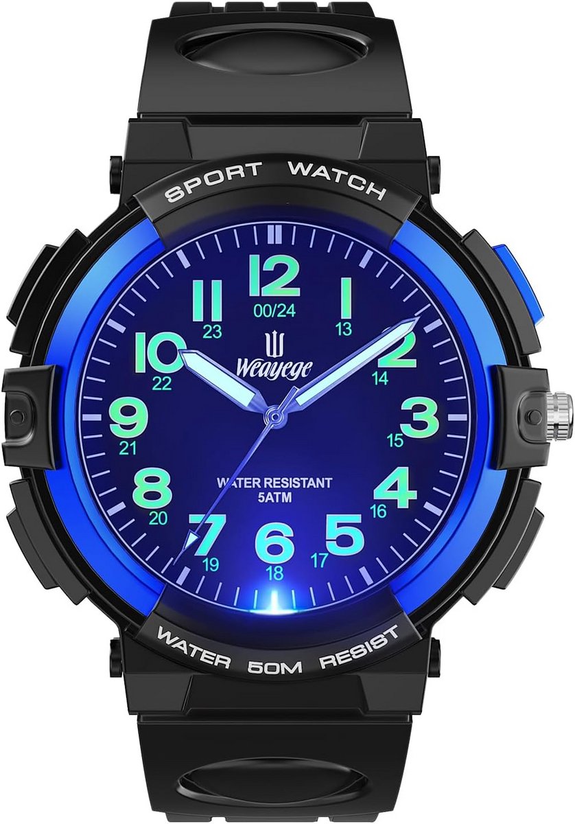 Kinderhorloge Analoge Kwarts Waterdicht - 7 Kleuren Zwarte Wijzerplaat Lichtgevend Siliconen Band 4-16 Jaar