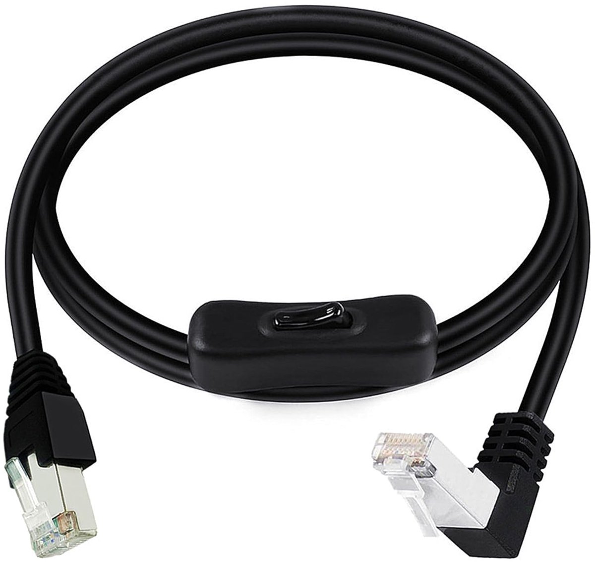 RJ45 Ethernet Verlengkabel CAT6 met In-Lijn Aan/Uit Schakelaar 90 Graden Hoek 1 Meter