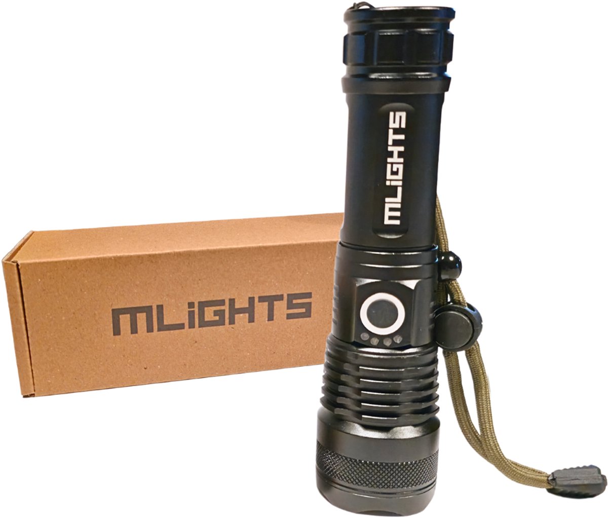 MLights MLZ-70S Krachtige Oplaadbare Led Zaklamp - 5000 Lumen - XHP70 Led - 5000mAh - Zoomfunctie - Lichtgewicht Met Meerdere Lichtstanden