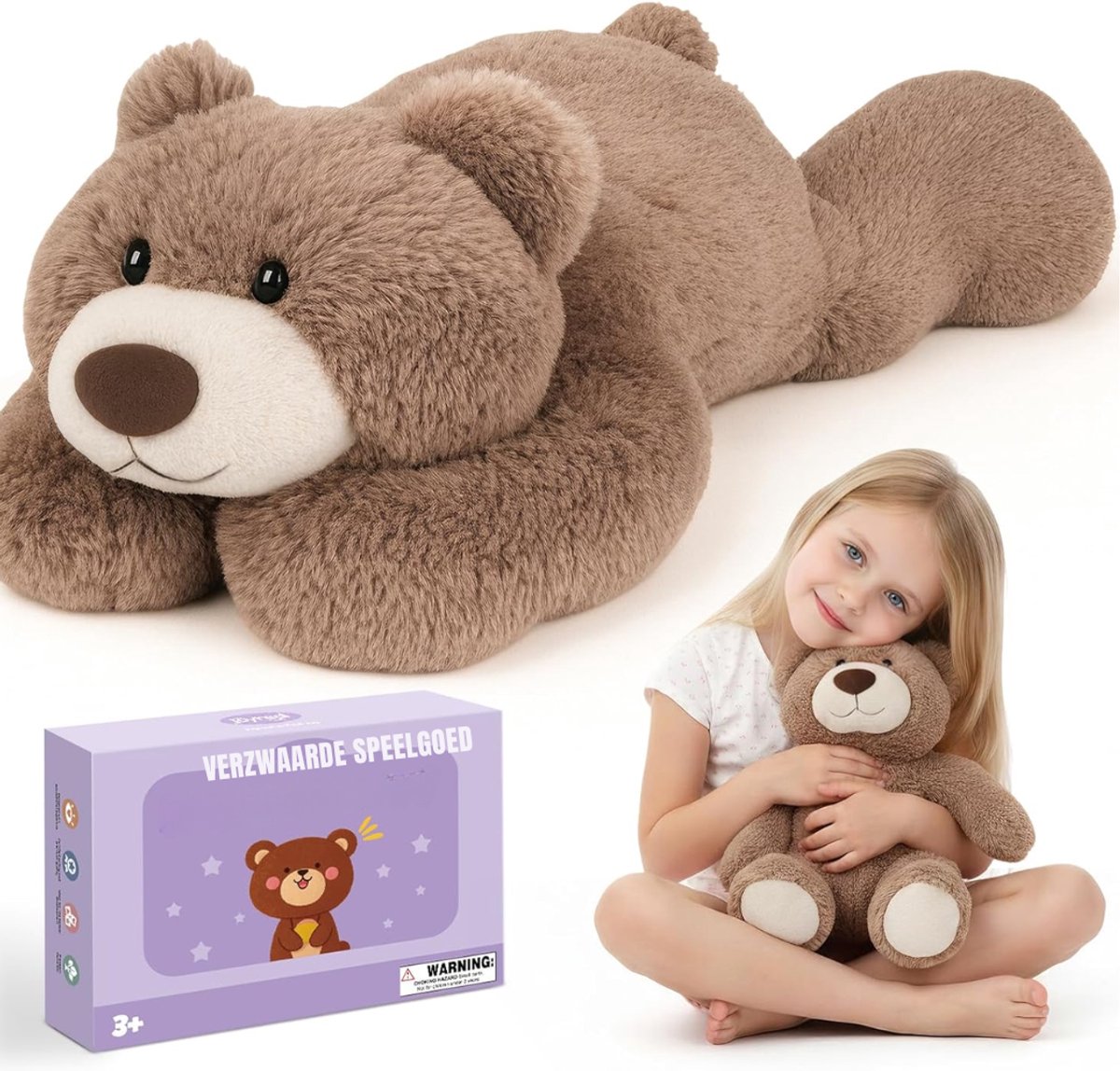 QUOVO® Verzwaringsknuffel - Verzwaarde Knuffel - Verzwaringsknuffel Volwassenen - Bruin - 34cm x 24cm x 8cm