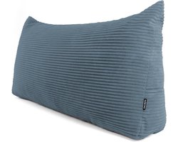 POKAR Wigkussen 150x50x20 cm | Rugkussen met Grote Rugsteun voor Bed en Bank | Leeskussen en Steunkussen in Corduroy | Bedsteunkussen | Oeko Tex Gecertificeerd | Blauw