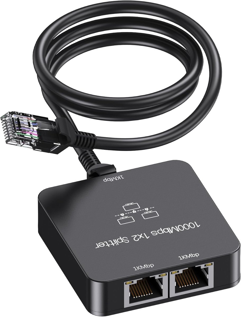 Gigabit Ethernet Splitter 1 naar 2 Poorten - RJ45 Verdeler voor Cat 5/6/7 Kabel 1000Mbps