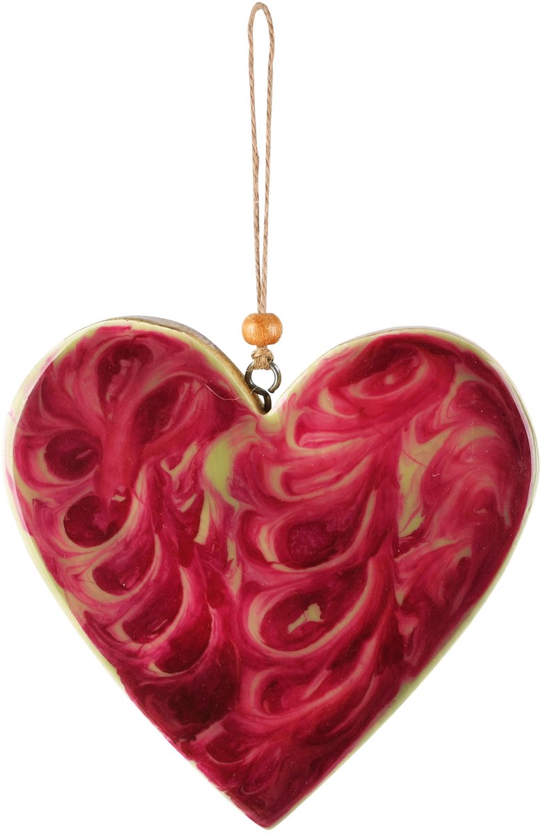Dekoratief | Hanger hart 'Brushed', rood/naturel, hout/enamel, 10x2x10cm | A268208