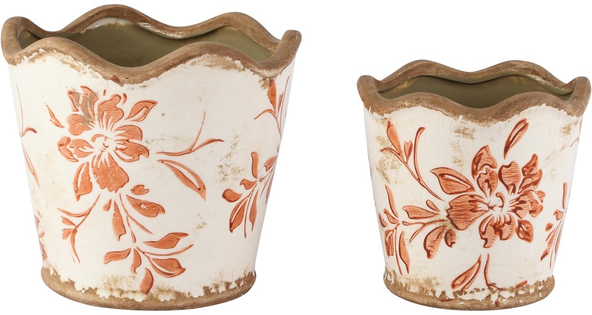 Dekoratief | Set 2 bloempotten 'Rustic Petals', keramiek, 16x16x15cm | A265463