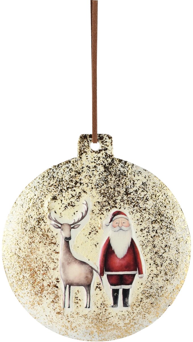 Dekoratief | Hanger 'Santa & Rudolph', wit, metaal, 10x11cm | A265165