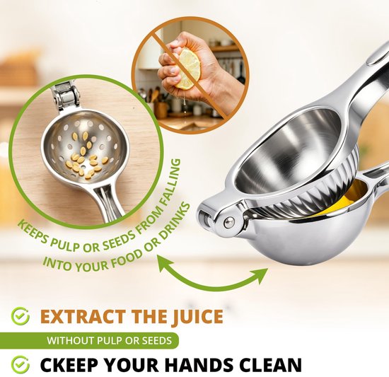 Citruspers - Citroenpers handmatig - Handmatige Fruitpers - Metaal - Hand Juicer Lemon Squeezer - Manual Citrus Juicer with Accessories - Heavy Duty for Kitchen, Bar, Restaurant - Dishwasher Safe — afbeelding 5