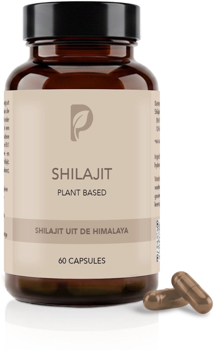 Plant Based Body – Shilajit - 500mg Shilajit Extract (50:1) – 100% Pure Shilajit uit Himalaya Gebergte – Energie – Gestandaardiseerd op 50% Fulvinezuur & 12% Humuszuren - 60 Vegan Capsules
