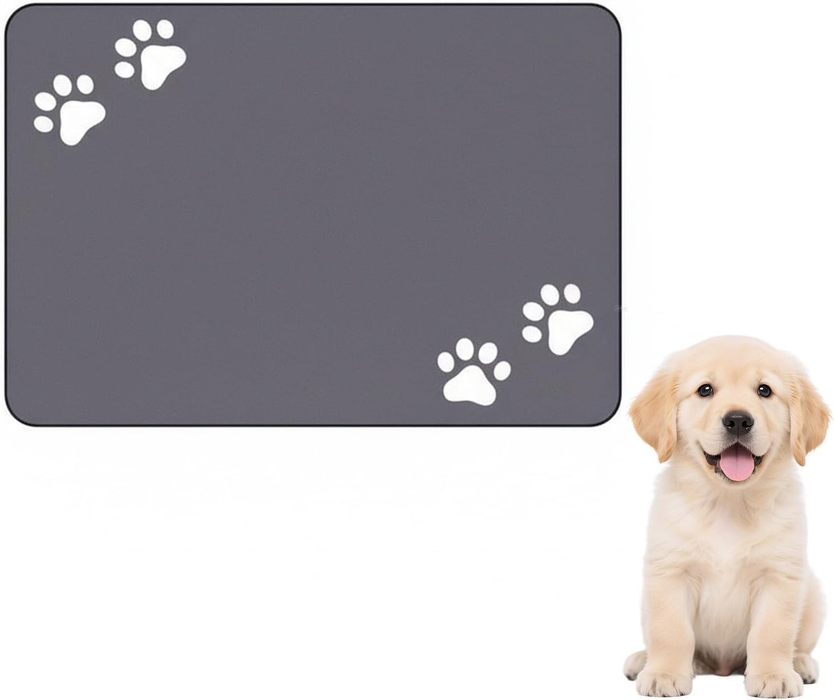 Voermat voor huisdieren - Waterdichte voermat voor honden - Antislip voermat voor katten - Materiaal van diatomeeënaarde - Geschikt voor voerplekken voerbakken voor hond en kat - 40x60 cm - Zwart