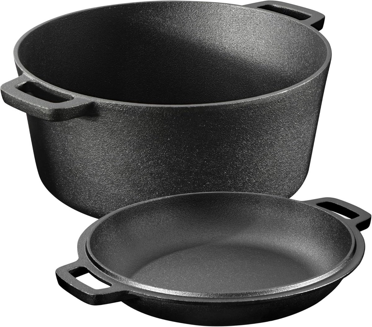 Gietijzeren Pan Braadpan met Deksel Stoofschotels Maken Twee-in-één Gebruik 4.7 Liter Zwart