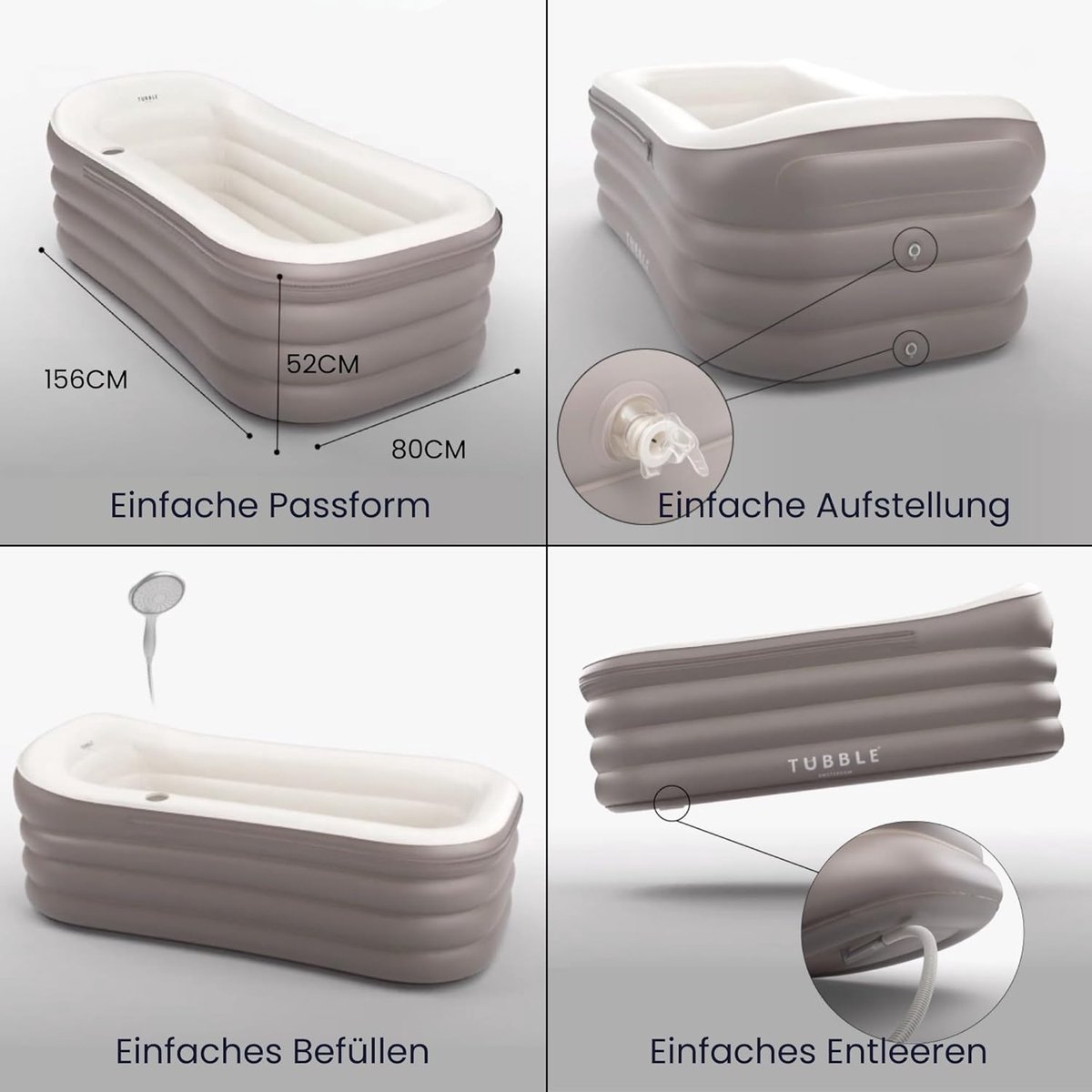 Opblaasbare Whirlpool Spa Badkuip 2-Persoons – House&Garden Luxe Cuzi Taupe Jacuzzi 255L met 3 Bubbelstanden, Verwarmde Luchtcirculatie, Draagbare Opvouwbare Hot Tub voor Binnen & Buiten – Snelle Installatie Wellness Spa