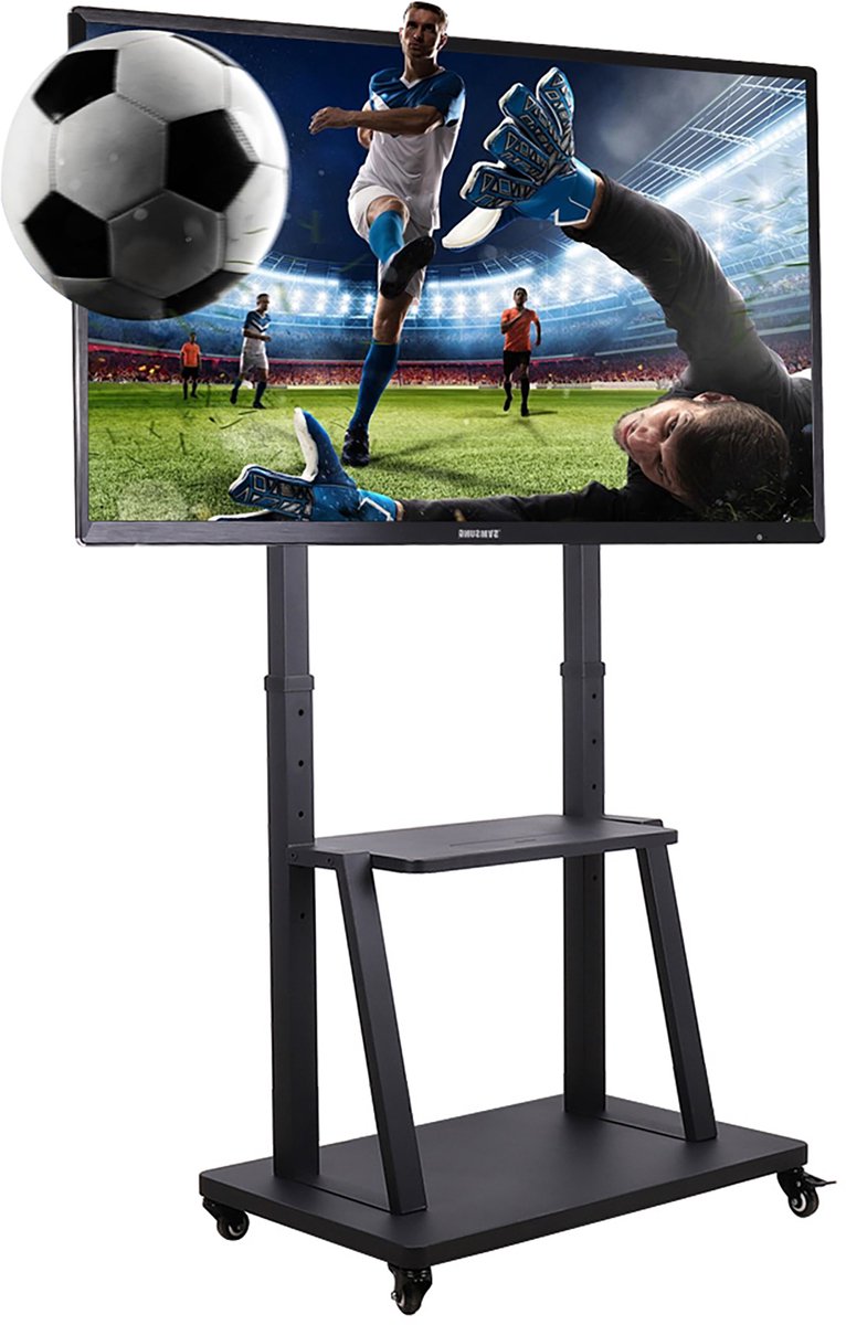 unho Mobiel TV Staander - Rolling Cart TelevsionTrolley - voor 32-100 Inch LED LCD OLED Flat Panels- TV Vloerbevestiging - met Wielen 2 Planken In Hoogte Verstelbaar - Max VESA 800x600mm - tot 80KG - voor Kantoren Scholen Ziekenhuizen