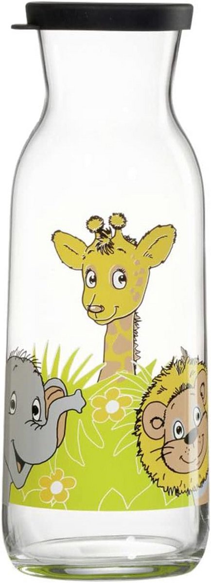 Kinderkruik Jungle Dieren 1.2L - Glazen Wasserij met Deksel