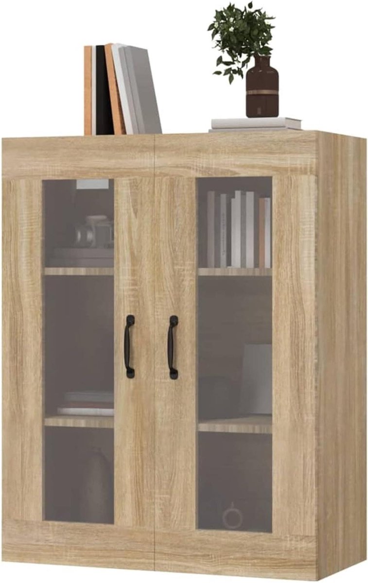 Tidyard Wandkast, sideboard met 2 deuren, wandkast, hangkast, wandkast voor de keuken, hoge kast voor de keuken, hangkast eiken, 69,5 x 34 x 90 cm