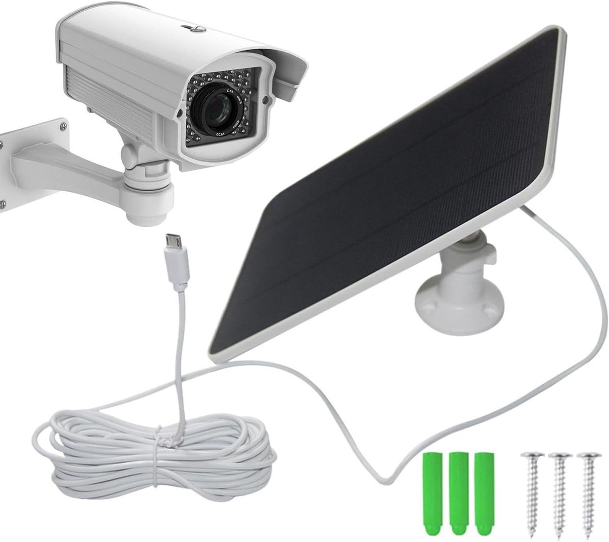 Zonnepaneel Camera - Solar Oplader - Continue Stroom - Weerbestendig Ontwerp - 20W Vermogen - Wit