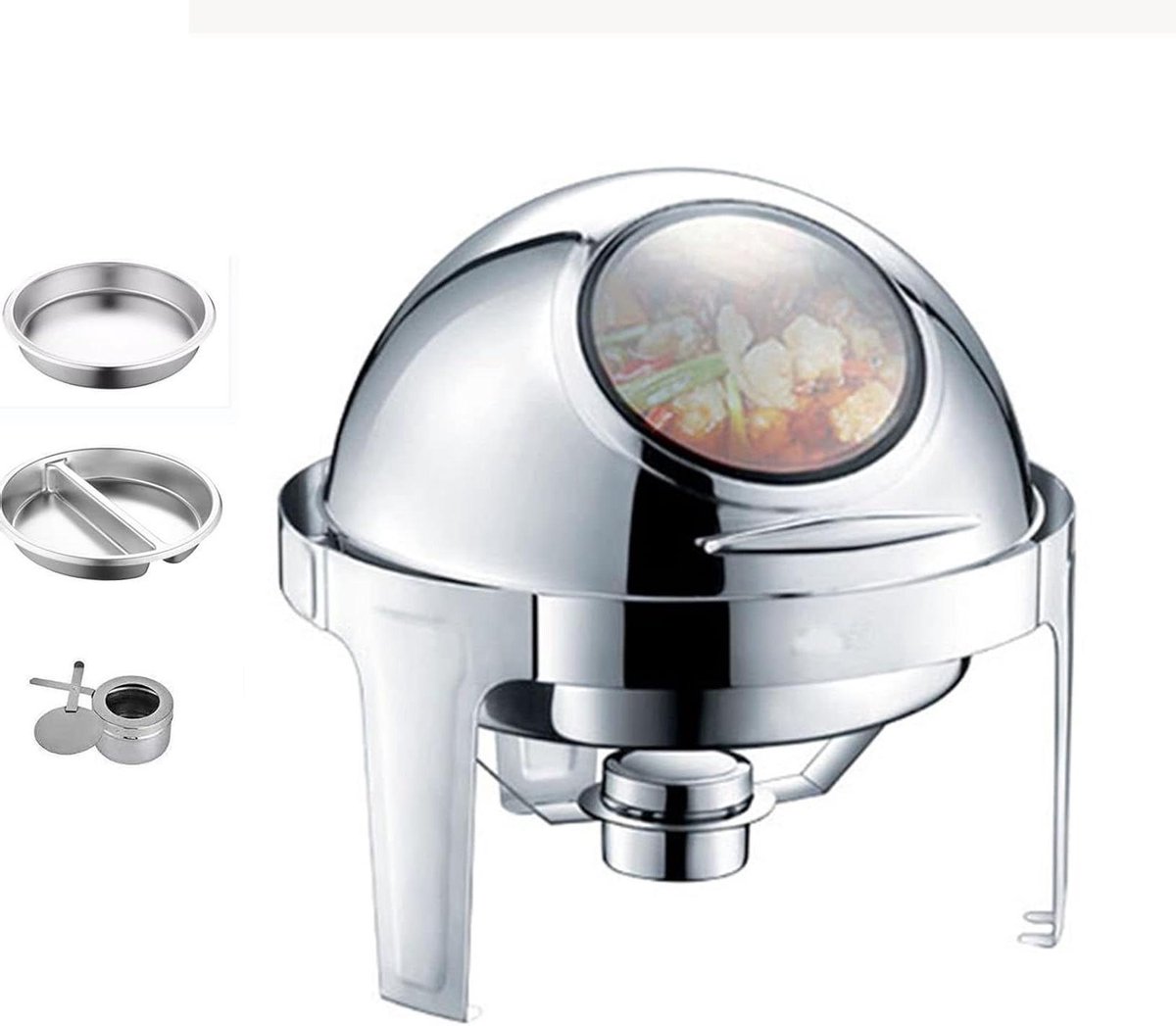 Voedselwarmer Warmhoudhouder - Buffet Server - Catering Feesten - 180° Rol Top Deksel - 6 Liter Capaciteit - Zilverkleurig