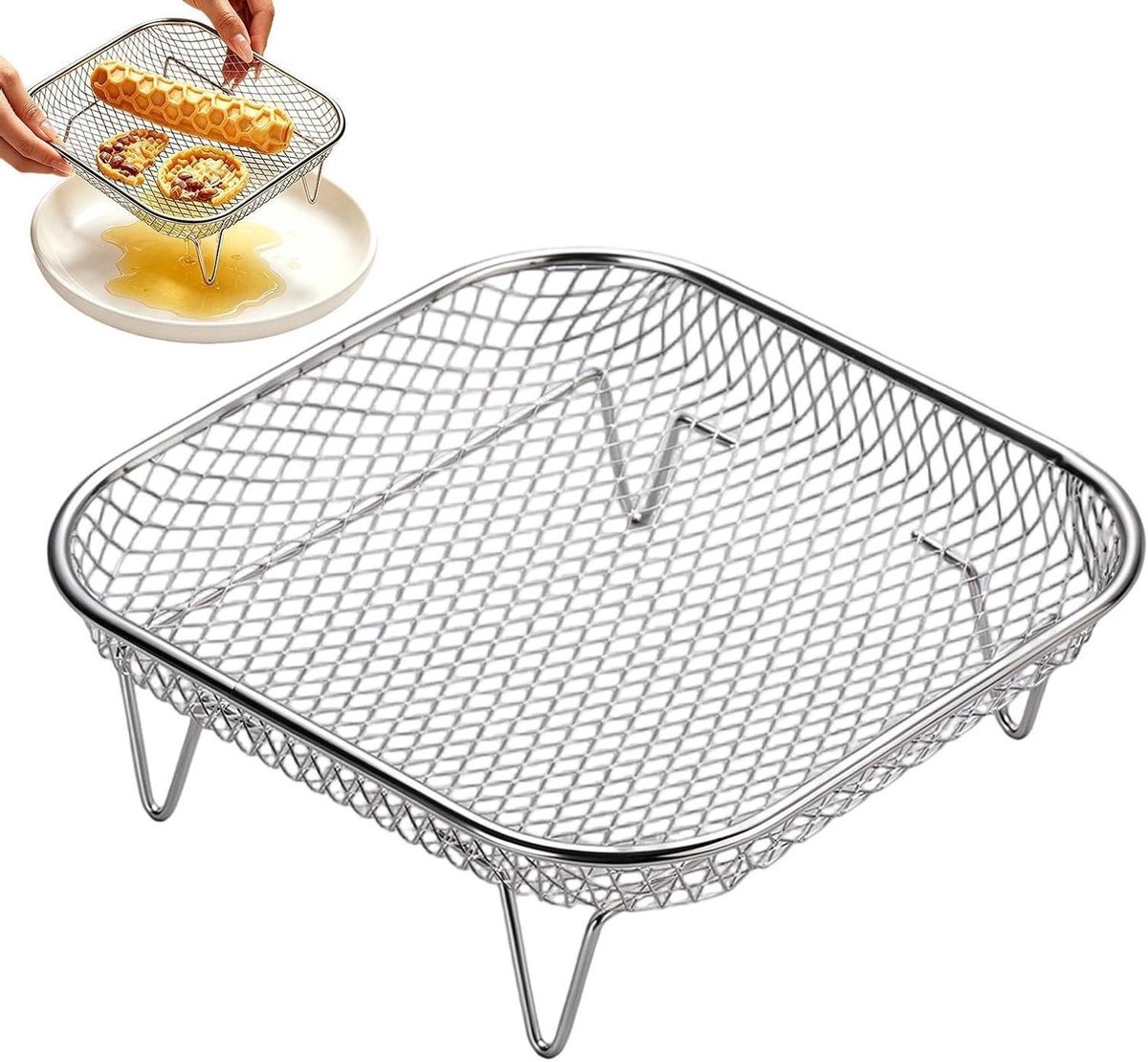 Airfryer Roosters Stapelbaar Mandje Gelijkmatig Koken Efficiënte Vet Afvoer 13.5x6.7 cm Zilverkleurig