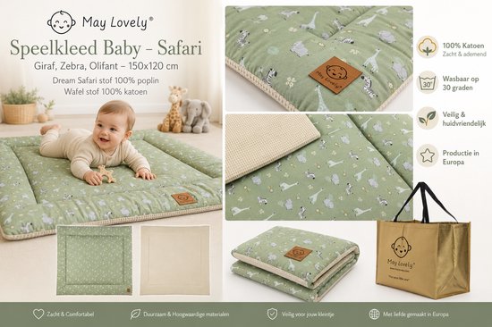 May Lovely - Speelkleed - Babykleed - Groot, heerlijk zacht en extra dik ! - Dream Safari - 150 x 120 cm van May Lovely — afbeelding 5