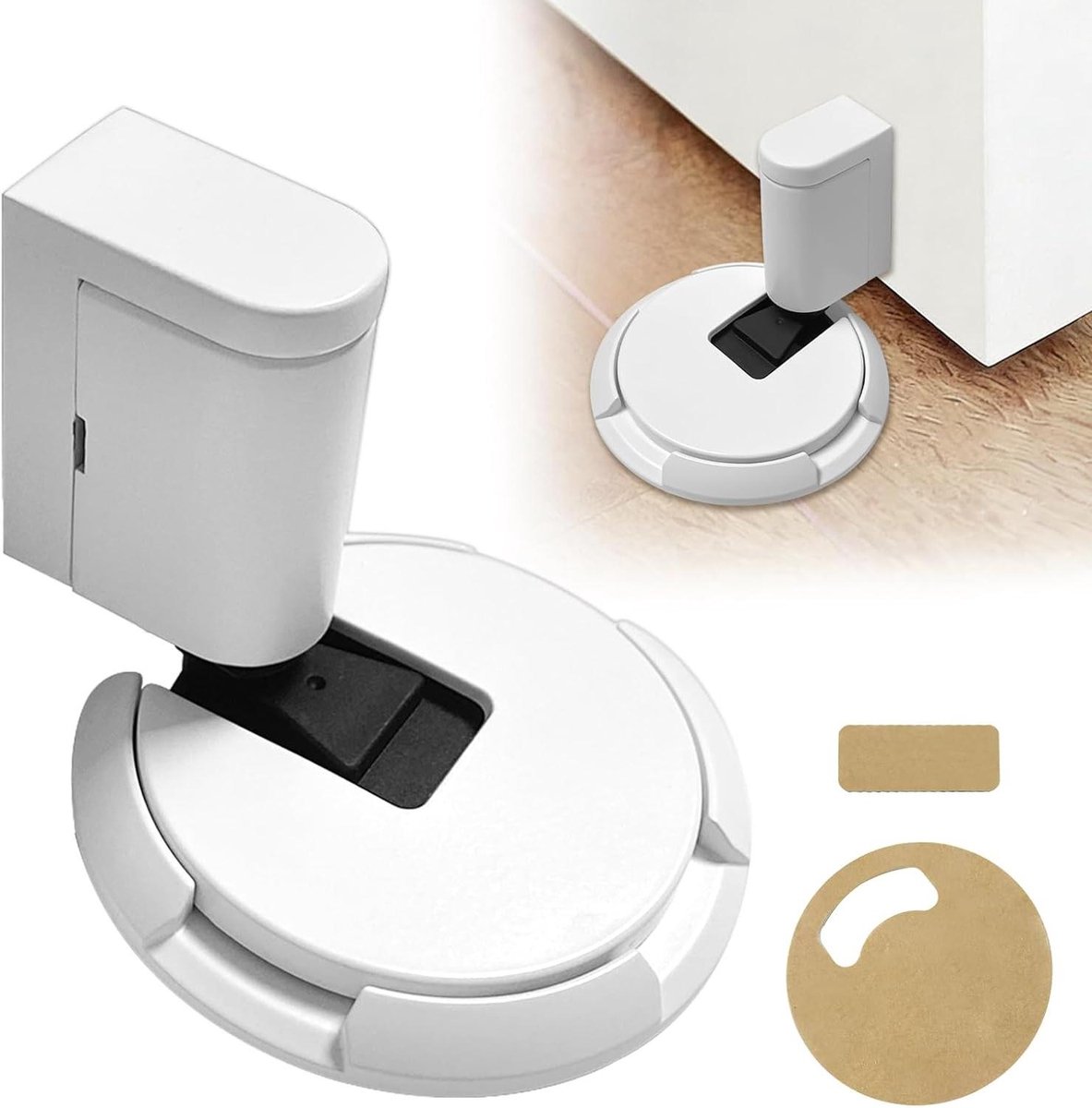 Magnetische Deurstopper - Deurvanger Vloer - Voorkomt Deuren - Geen Schroeven Nodig - 6.2 x 6.2 x 7 cm - Wit