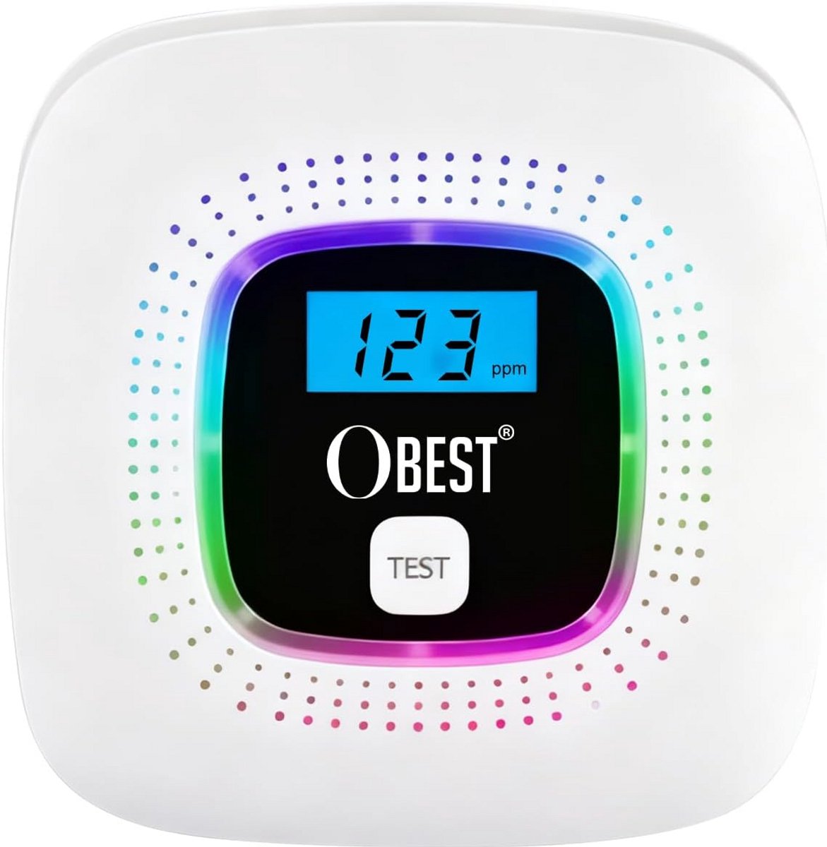 OBEST Koolmonoxide-waarschuwingsmelder, met digitaal display en wisselbatterijvoeding, CO-melder, met testknop en led-statusweergave