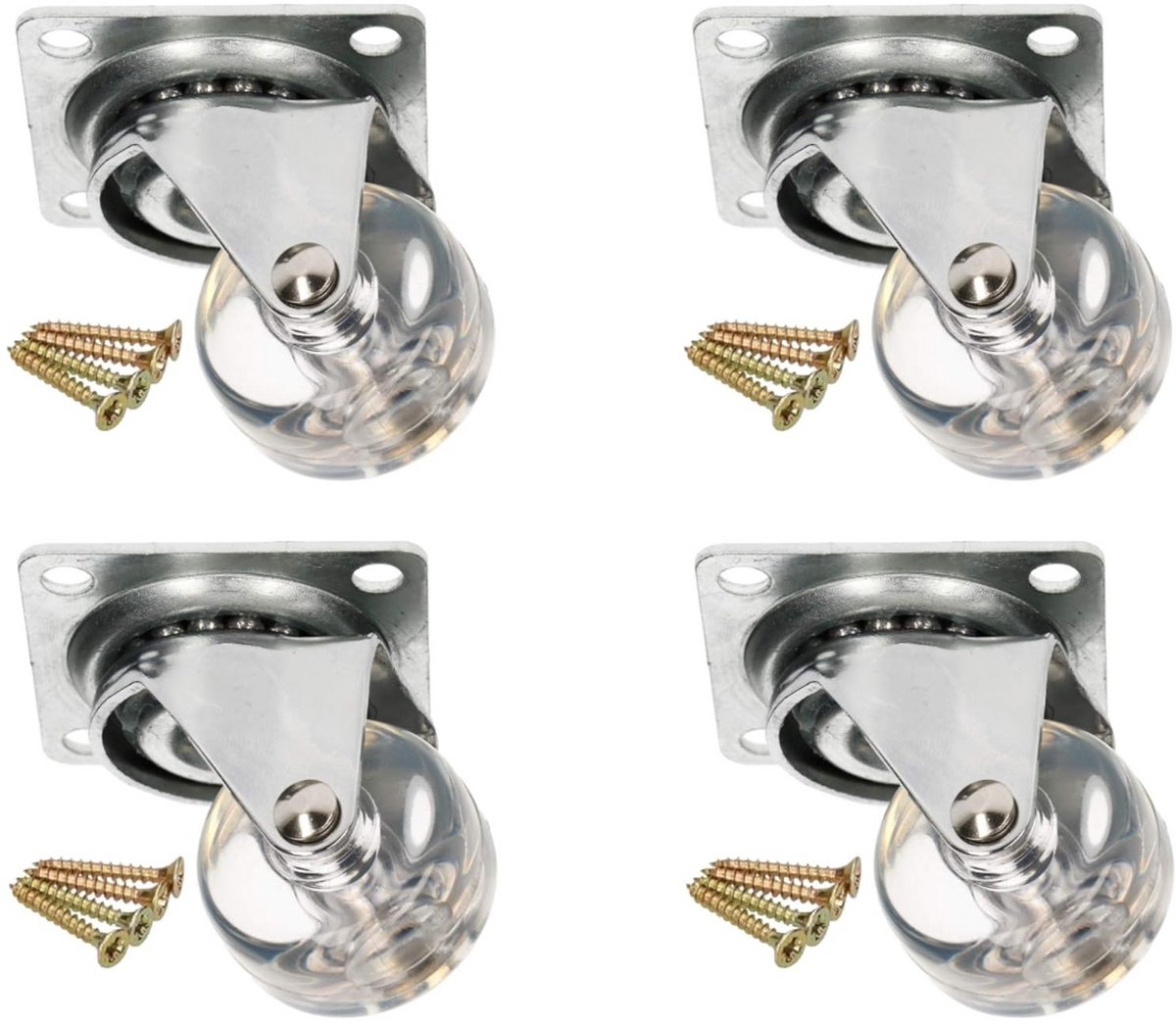 Set van 4 Transparante Meubelwieltjes Ø 35 mm - Geschikt voor Alle Vloeren