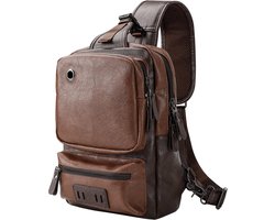 Heren Borsttas Leer Vintage Crossbody Schoudertas met USB Oplaadpoort
