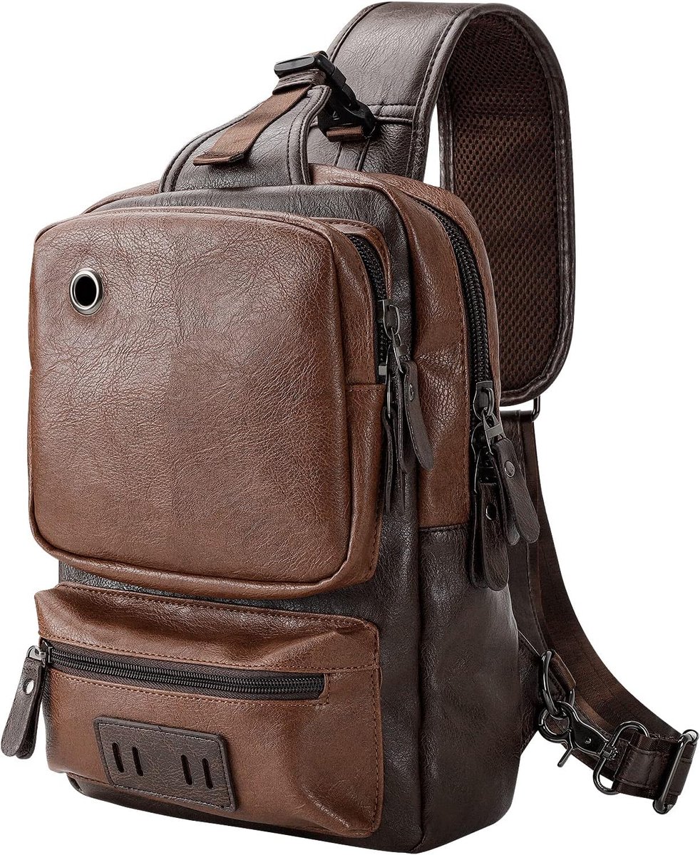 Heren Borsttas Leer Vintage Crossbody Schoudertas met USB Oplaadpoort