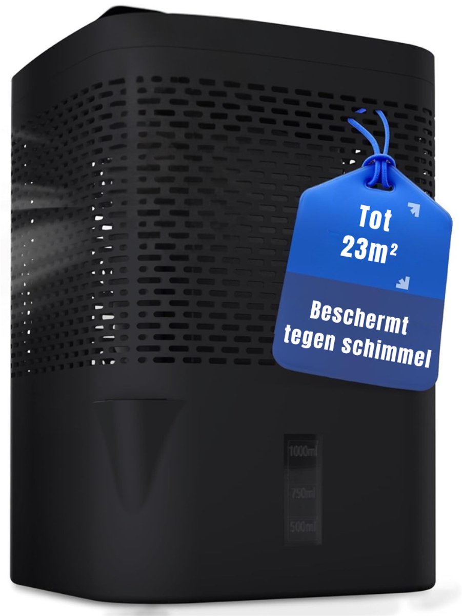 QUOVO® Ontvochtiger Kelder - Vochtvreter - Ontvochtiger Huis - Extreem Stil - 1000ML Capiciteit - Middernacht Zwart - 15cm x 15cm x 22cm