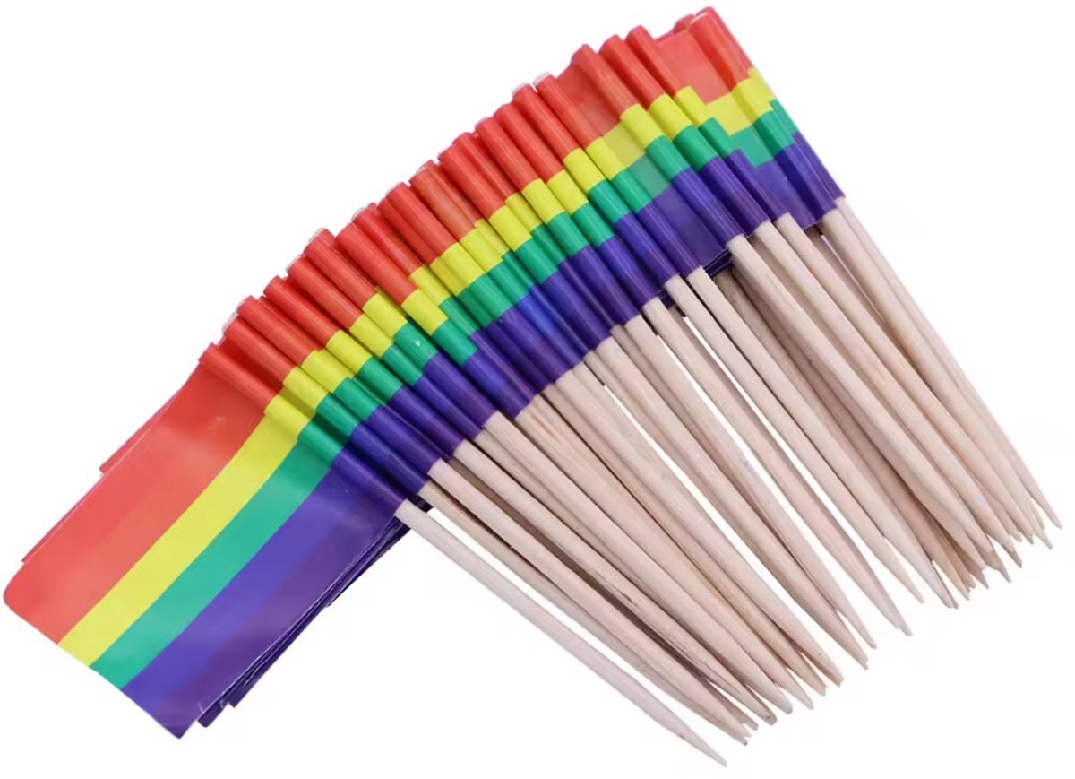 New Age Devi - Feestelijk regenboogvlaggetje - Regenboog/pride vlag cocktailprikkers - 100 stuks - 8 cm