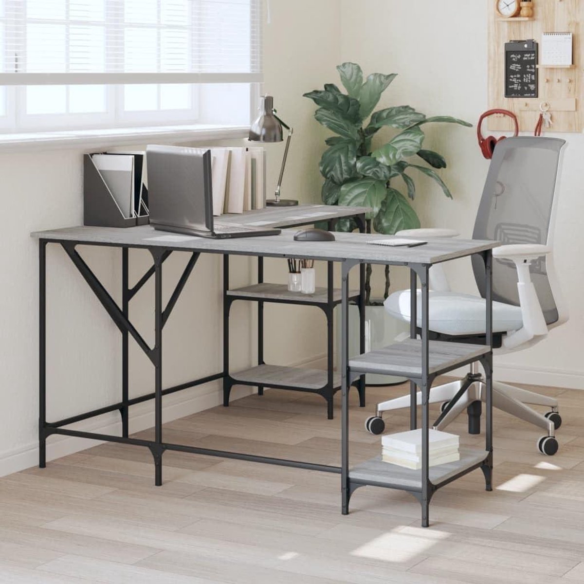 Bureau met Kast - Werktafel Hoekbureau - Thuiswerk Inrichting - L-vormig Ontwerp - 139 x 139 cm - Sonoma Grijs