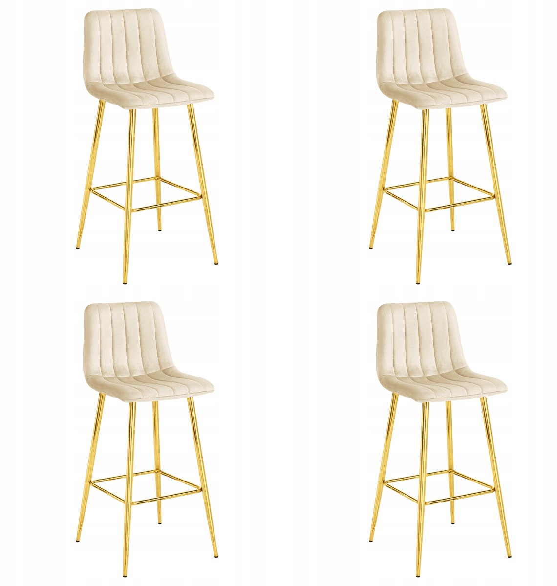 LEOBERT Set van 4 Barkrukken POZZA - Licht Beige Fluweel - Gouden Metalen Poten - Moderne Barkruk met Rugleuning