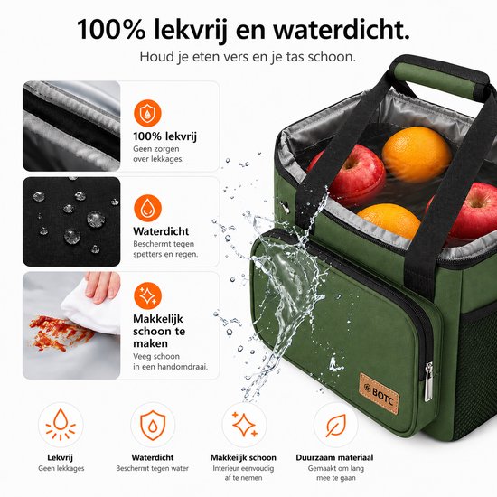 BOTC Koeltas - Koelrugzak - Lunchtas - 13 liter - 30x19x23cm - Lekvrij en waterdicht - Geïsoleerde Koeltas - Groen van BOTC — afbeelding 2