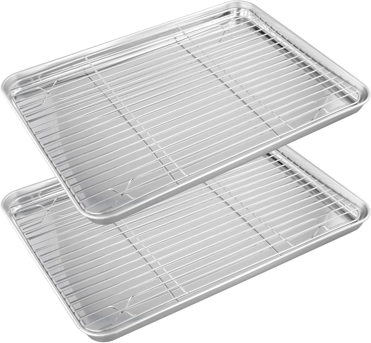 Set van 4 RVS Bakplaten 40.5 x 30.5 x 2.5 cm met Koelrooster Ideaal voor Taarten en Ovenbereidingen