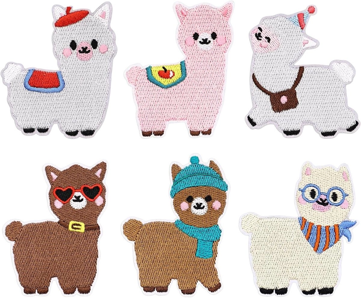 6 Schattige Dierlijke Strijkapplicaties voor Kinderen - Lama Patches voor Kleding, DIY Herstel en Creatieve Textieldecoratie
