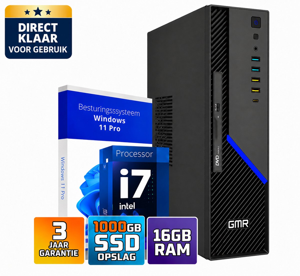 Office PC Intel Core i7 | 16GB RAM | 1TB SSD | Windows 11 Pro | WiFi & Bluetooth | Zakelijke Computer | Werkcomputer | Desktop Computer | Kantoor PC | Plug & Play | Klaar voor Gebruik | DVD-RW | Office Geschikt | 3 Jaar Garantie