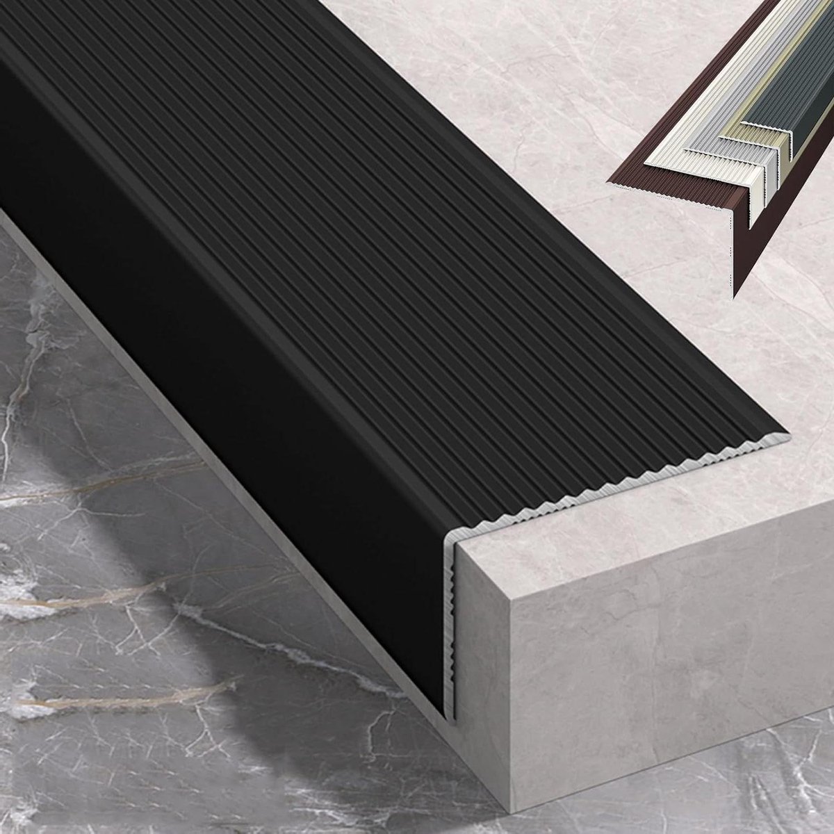 Trapneusprofiel - Overgangsstrip - Trap Rand Beschermen - Antislip Gegroefd - 100 cm Lengte - Zwart