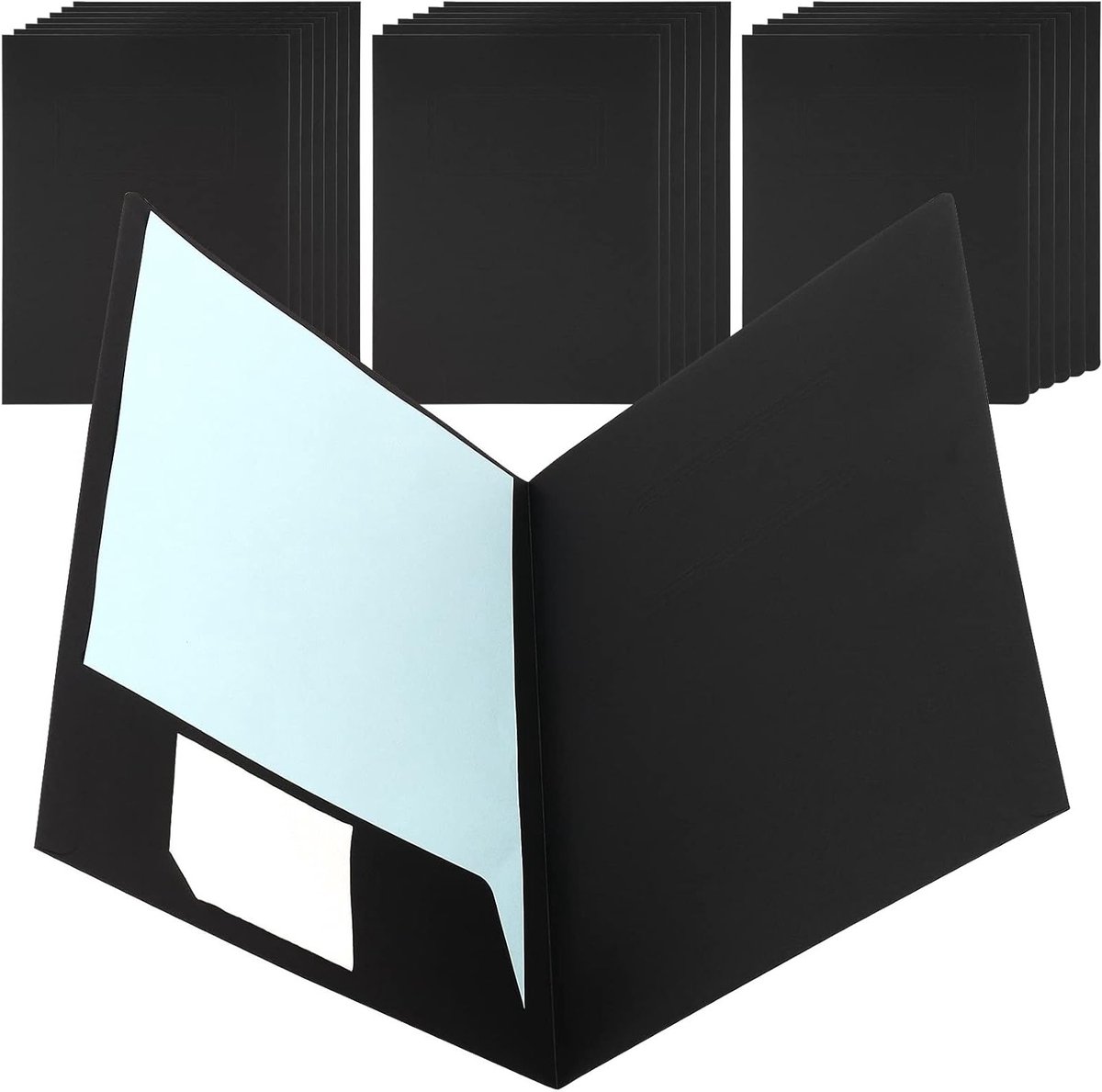 20 Stuks Zwarte A4 Kraft Papieren Mappen, Presentatiemappen met Visitekaartjeshouder, Ideaal voor Documenten en Rapporten, Perfect voor Portfolio's en Organisatie
