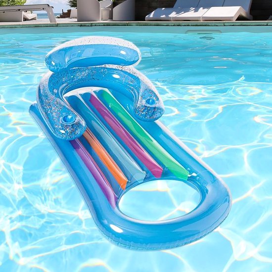 Opblaasbare Drijvende Stoel - Zwembad Vlotter Lounger - Ontspannen op Water - Dubbel Opbergsysteem Bodem - 150x75 cm - Transparant — afbeelding 5