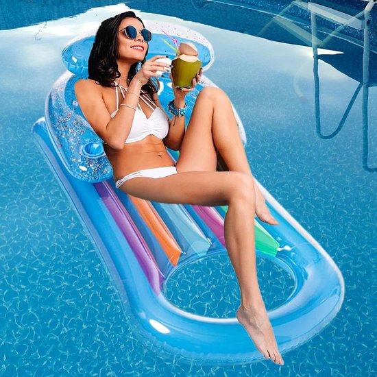 Opblaasbare Drijvende Stoel - Zwembad Vlotter Lounger - Ontspannen op Water - Dubbel Opbergsysteem Bodem - 150x75 cm - Transparant — afbeelding 4